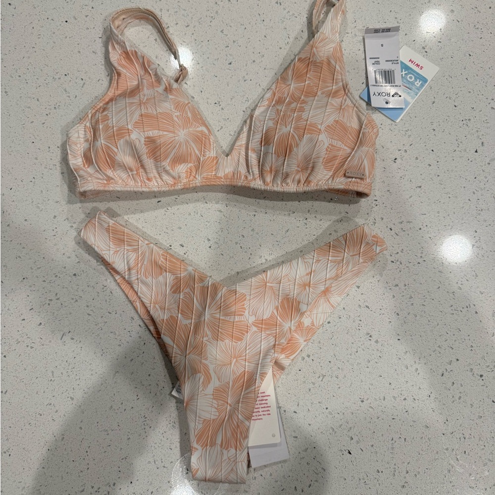 Roxy Peach Floral Triangle Bikini Set